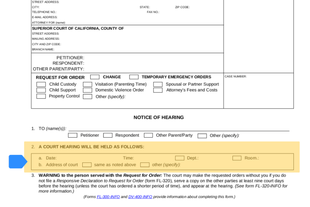 Request for Order (form FL300) California Courts Self Help Guide