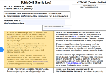 Warning on Summons form FL-110