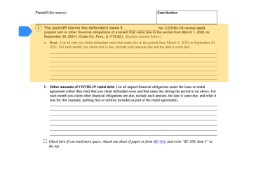 Highlight of Form SC-100 showing money owed